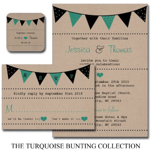 The Modern Turquoise Bunting Wedding Collection Invitation