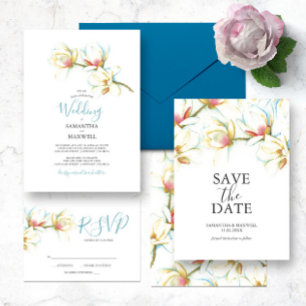 Save The Date Cards White Magnolia Flowers