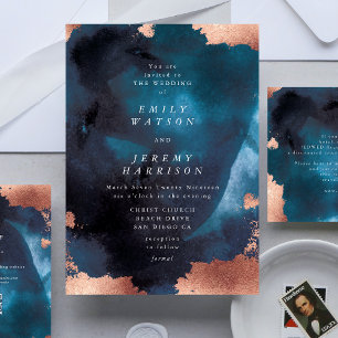 Watercolor Texture Moody Navy Wedding Invitation