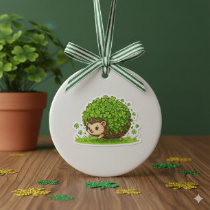 Retro Lucky Shamrock Hedgehog St.Patrick's Day Ceramic Ornament