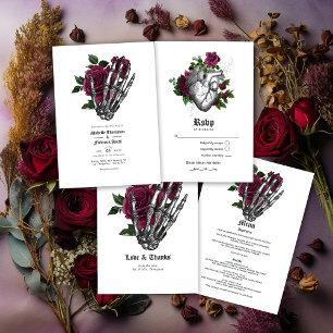 Burgundy Floral Skeleton Gothic Wedding Menu