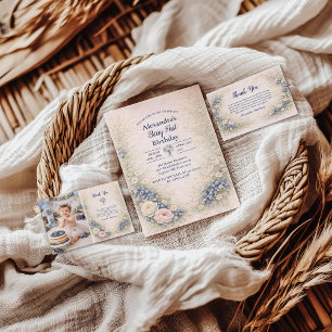 Blueberry Berry Vintage Garden 1st Birthday Invitation