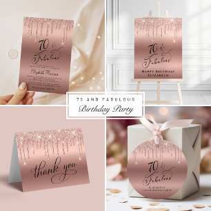 Rose Gold Glitter Virtual 70th Birthday Party Invitation