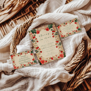 Vintage Strawberry Botanical Bridal Shower Invitation