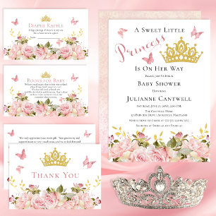 Crown Butterflies Floral Shower Diaper Raffle  Enclosure Card