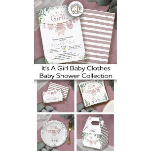 It’s A Girl Pink Boho Clothes Greenery Baby Shower Napkin