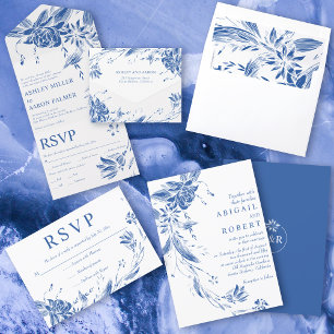 QR code RSVP, blue flowers floral wedding Enclosure Card