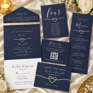Elegant Navy and Gold Rope Heart Invitation