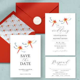 Wedding Save The Date Magnets Red Dragonfly