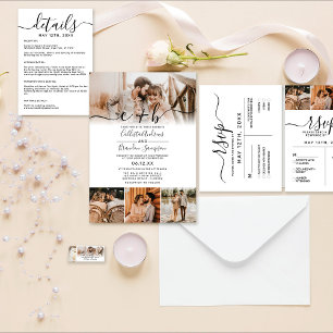 Elegant White Black Photo Monogram Wedding Invitat Invitation