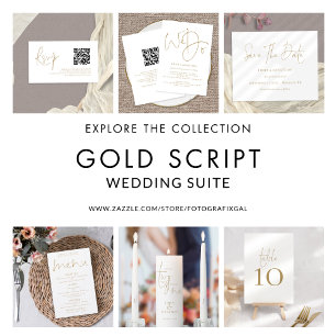 Elegant We Do Gold Script QR Code Wedding Invitation