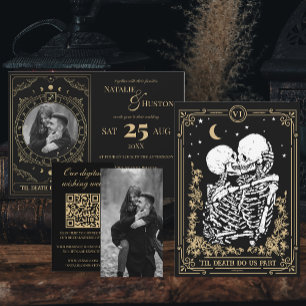 Til Death Skeleton Goth Wedding Registry QR Code Enclosure Card