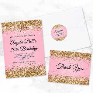 Gold Glitter Pink 50th Birthday Classic Round Sticker