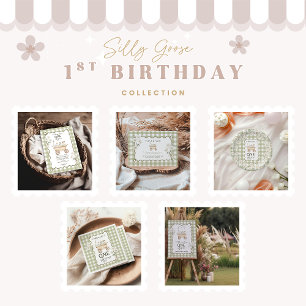 Silly Goose 1st Birthday Green Gingham Paper Plate