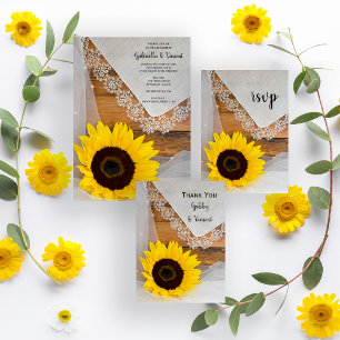Sunflower and Lace Country Wedding RSVP Card