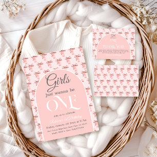 Girls Just Wanna be ONE Pink Bow First Birthday Invitation