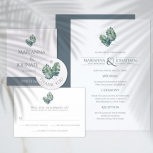 Watercolor Palms and Slate Wedding Invitation
