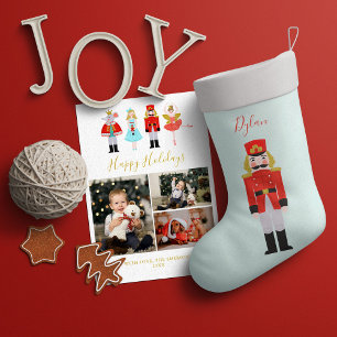 Watercolor Christmas Nutcracker 3 Photo Collage Holiday Card