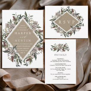 Rustic Floral Fall Winter Wedding Invitation