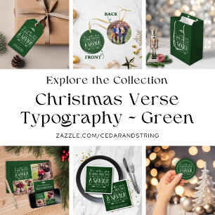 Rustic Christmas Bible Verse Typography Green Classic Round Sticker