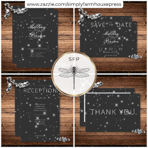 Modern Charcoal Black Winter Sparkle Wedding Invitation