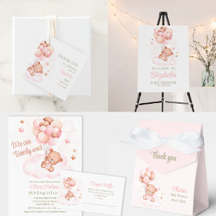 Teddy Bear with Pink Balloons Baby Shower Return Address Label