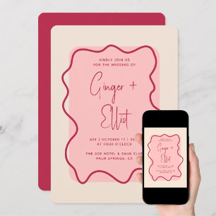 Modern Bold Bright Frame Magenta Pink Wedding Invitation