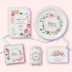 Elegant Pink Rose Floral 100th Birthday Napkin