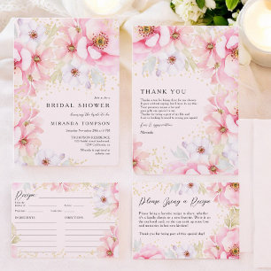  Elegant Pink Watercolor Gold Floral Bridal Shower Thank You Card