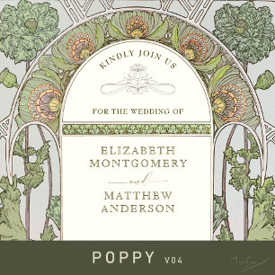 Poppy Wedding Invitations Art Nouveau by Mucha