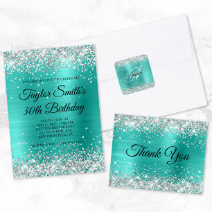 Silver Glitter and Turquoise Foil 50th Birthday Poster