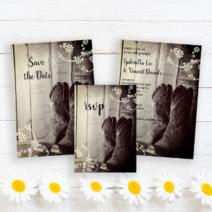 Rustic Cowboy Boots Country Western Wedding RSVP Card