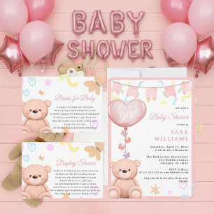 It's a Girl Pink balloon CutTeddy Bear baby shower Invitation