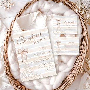 Beige Bow Bonjour Bebe Baby Shower Diapper Raffle  Enclosure Card