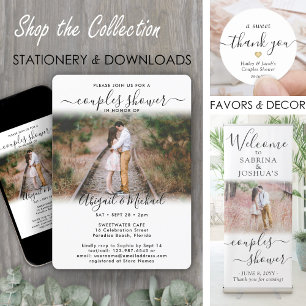 2 Photo Couples Bridal Shower Chic Modern Script Invitation
