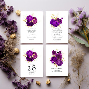 Purple and Gold Floral Wedding QR Code Rsvp Invitation
