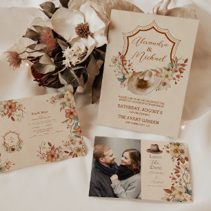 Crest  Western Country Bohemian Floral Wedding RSVP Card