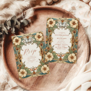 Vintage Antique Floral Art Nouveau Wedding  All In One Invitation
