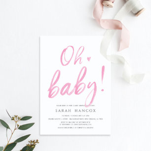 Pink Watercolor Calligraphy Baby Shower Invitation