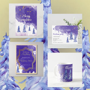 Purple Christmas Tree Golden Snowflakes Wrapping Paper Sheet