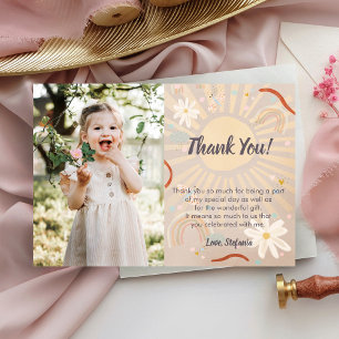 Cute Rainbow Pink Birthday Thank You Card 