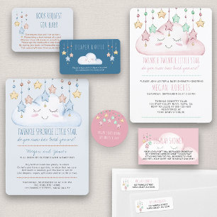 Twinkle Twinkle Stars and Cloud Girl Baby Shower Invitation