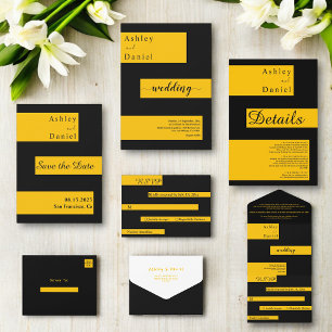 Elegant Modern Black And Gold Luxury Chic Wedding All In One Invitation
