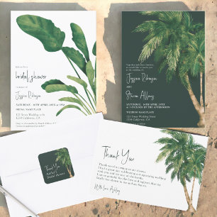 Tropical greenery script palm tree bridal thank square sticker
