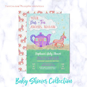 Cute Unicorn Tea Party Baby Shower Invitation