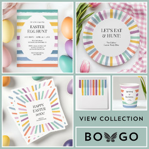 Simple Colourful Easter Egg Hunt Striped Cute Part Invitation