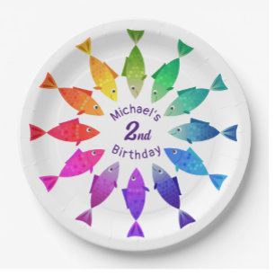 Rainbow fish in ocean cute colourful pattern  paper plate