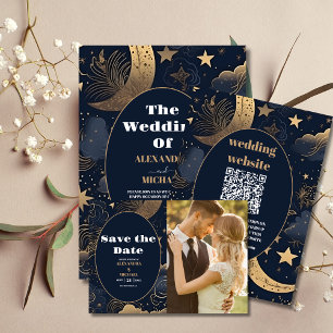 Midnight Blue Gold Celestial Wedding Invitation