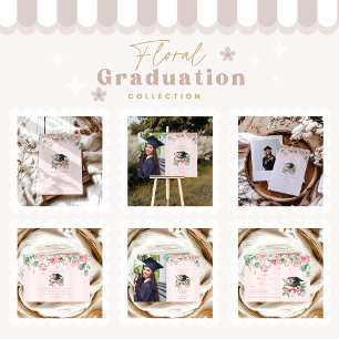 Modern Pink Floral Graduation Invitation