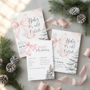 Pink Bow Baby It's Cold Outside Baby Shower xmas Square Sticker